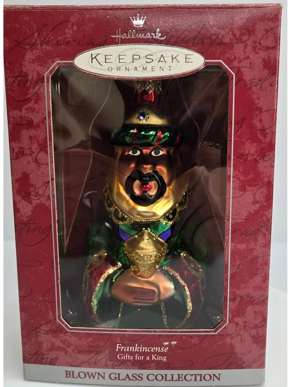 VTG Hallmark Keepsake 3 WiseMen Blown Glass Ornament Set Gold Frankincense Myrrh